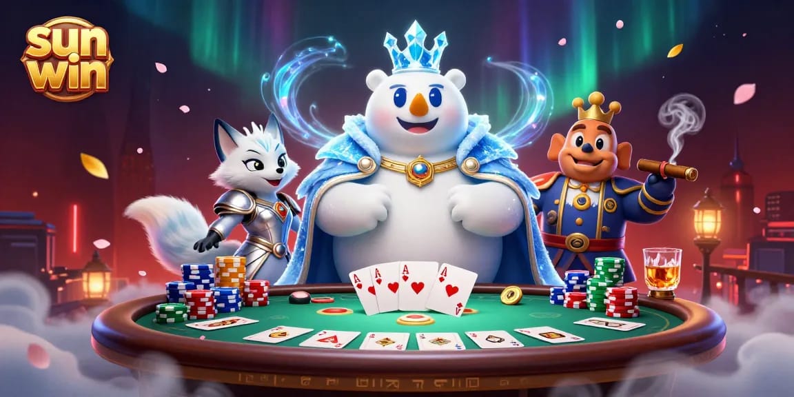 Experience the excitement of sun win at a vibrant poker table with thrilling game elements.