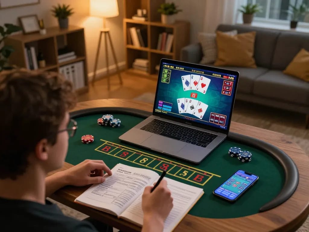 NoHu players strategizing bankroll management during online blackjack session