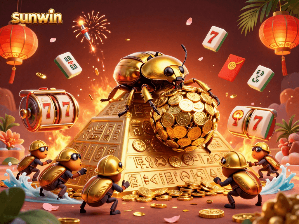 Join the excitement with sunwin as the golden beetles triumph over spinning slot reels!