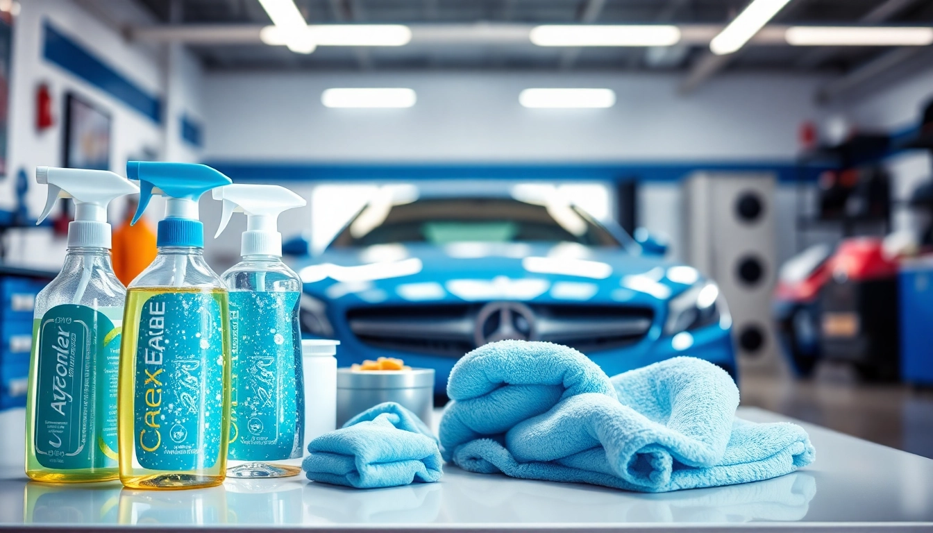 Autopflege Shop mit strahlenden Autopflegeprodukten in einem ordentlichen Umfeld.