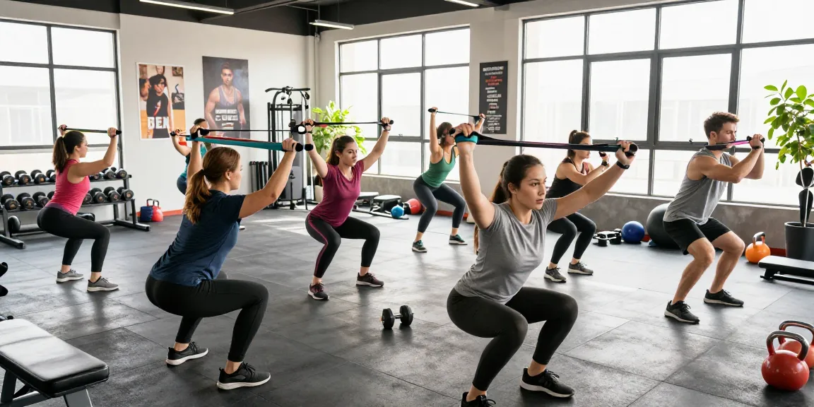 Aktive Bodybuilder im Anabolika Shop, trainieren mit Gewichten und motivierenden Sprüchen in einem hellen Fitnessstudio.