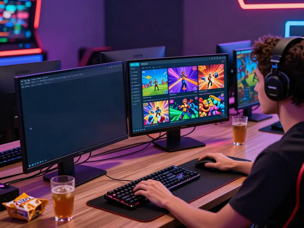 Exciting iwin gaming experience featuring vibrant game interfaces and a modern setup.
