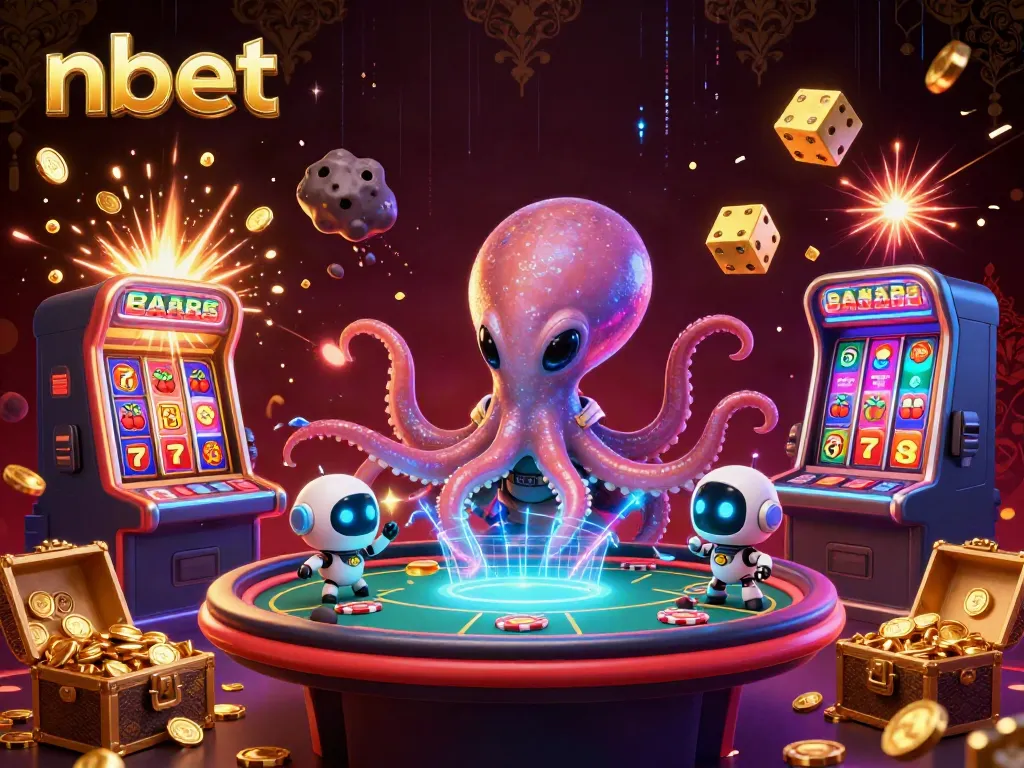 Engage in the thrilling alien octopus poker scene featuring nbet casino games surrounded by vibrant casino elements.