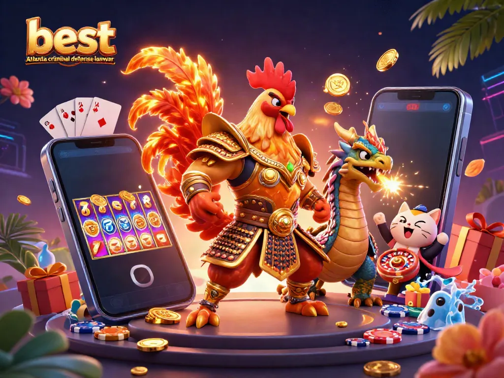 Engage with the challenging legal realm alongside the best Atlanta criminal defense lawyer in a vibrant casino-themed scene.