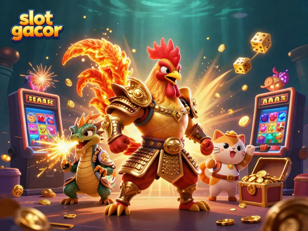Experience the thrill of slot gacor with powerful characters amidst a dynamic casino scene.