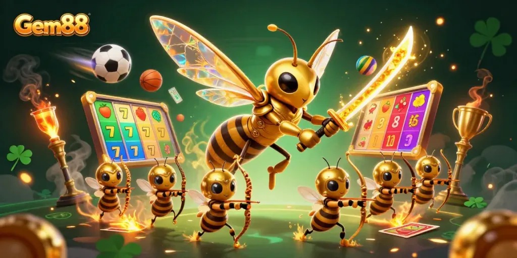 Experience thrilling gaming action with Gem88, featuring vibrant slots and dynamic sports elements.