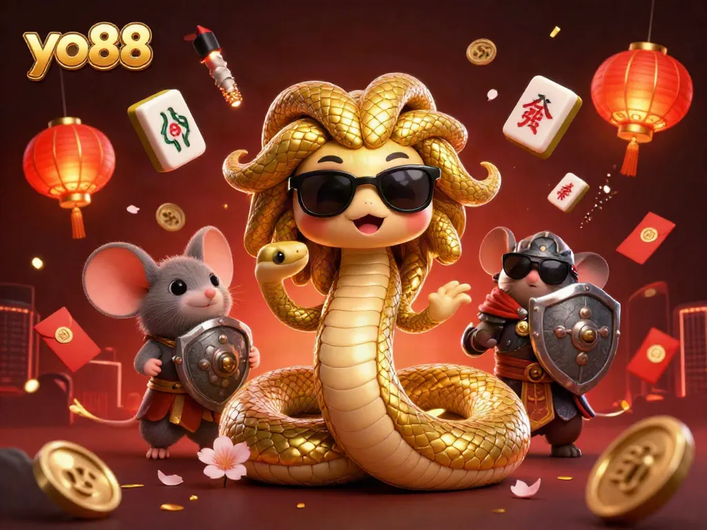 Experience excitement with yo88 in a vibrant, dynamic 3D casino scene featuring Medusa and warrior mouse.