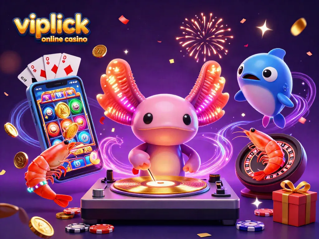 Experience the excitement of vipluck online casino with vibrant characters and casino elements in a lively scene.