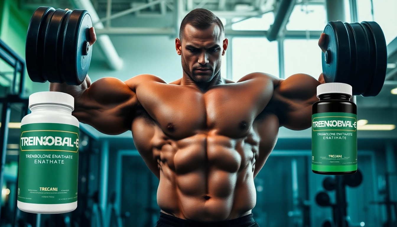Trenobal-E Trenbolone Enathate bei einem Bodybuilder im Fitnessstudio.