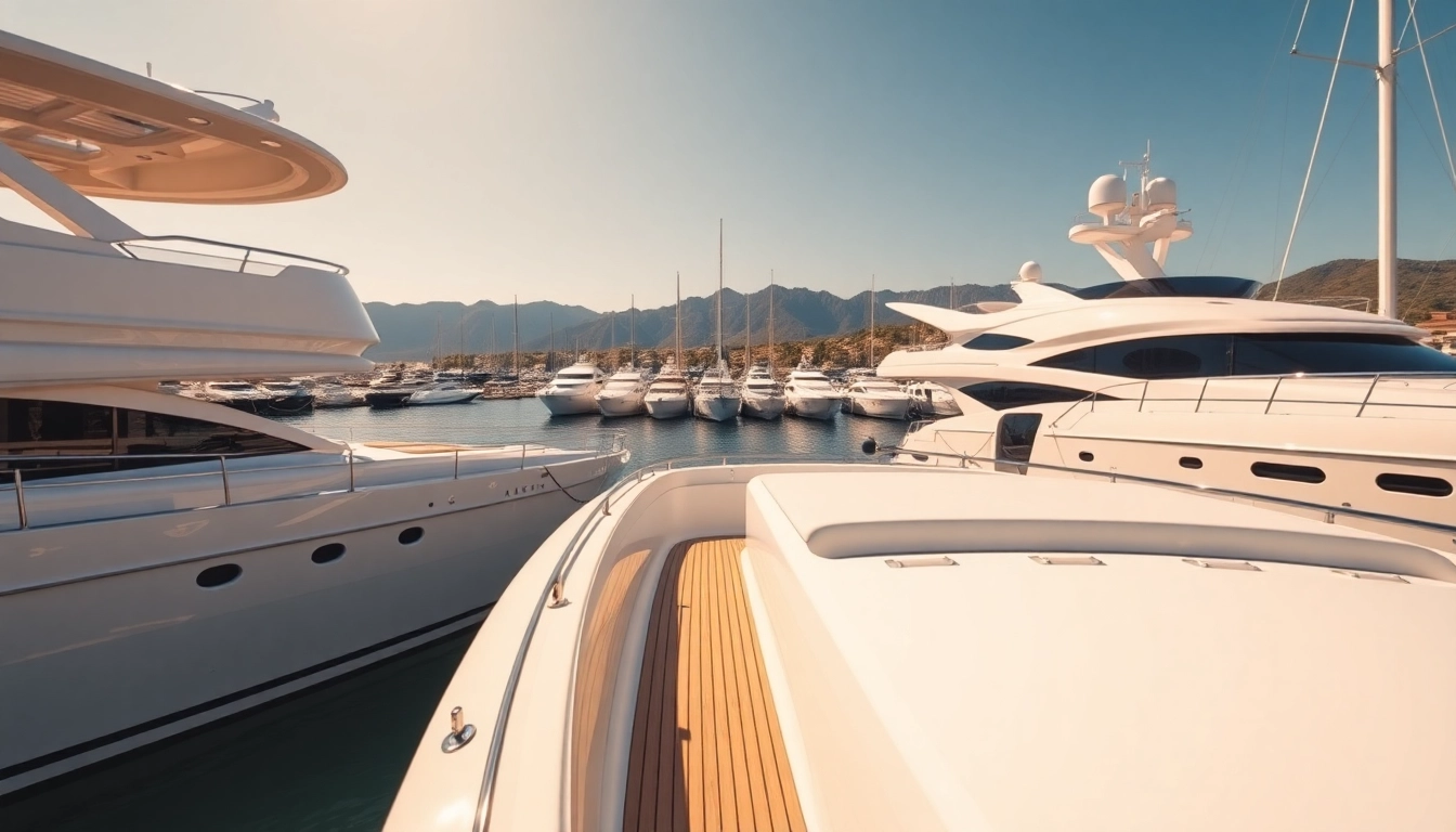 Entdecken Sie Mega Lüfer Yachts in einem luxuriösen Yachthafen mit Blick auf die Berge.
