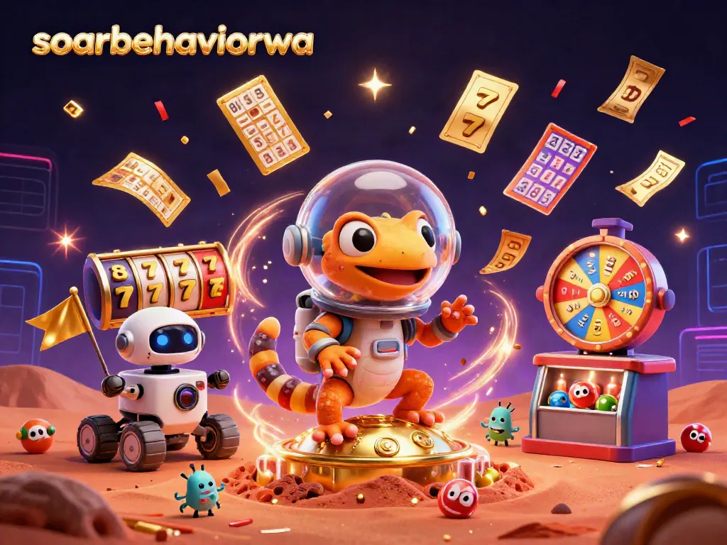 Play exciting slots and jackpots in this vibrant scene featuring soarbehaviorwa's Martian gecko and friends.