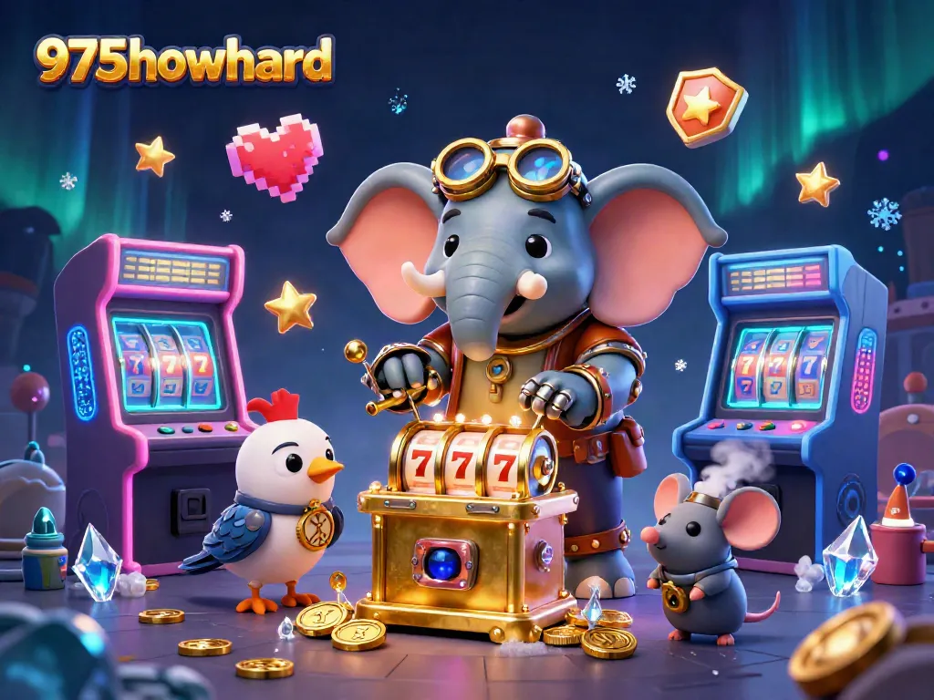 Spin the reels at 975howard with vibrant gaming machines and steampunk characters dazzling in casino excitement.