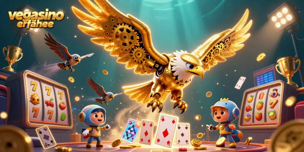 Experience thrilling vegasino erfahrungen with dynamic game elements in a rich casino illustration.
